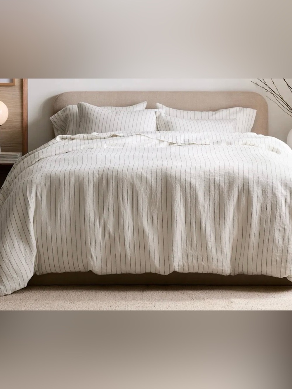 Quince European Linen 3 Pc Duvet Cover Set, Full/Queen (Pencil Stripe)